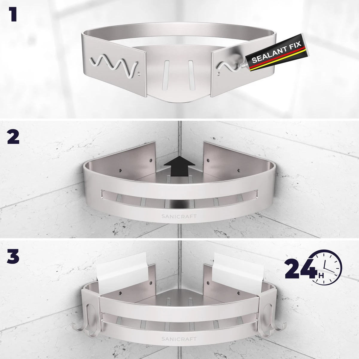 Sanicraft® Doucherekje - Doucherekje Zonder Boren - Geschikt Voor Elk Type Muur - Doucherekje Hangend - Doucheplank - Doucherekje Hoek - Doucherekje Zilver - Afbeelding 7