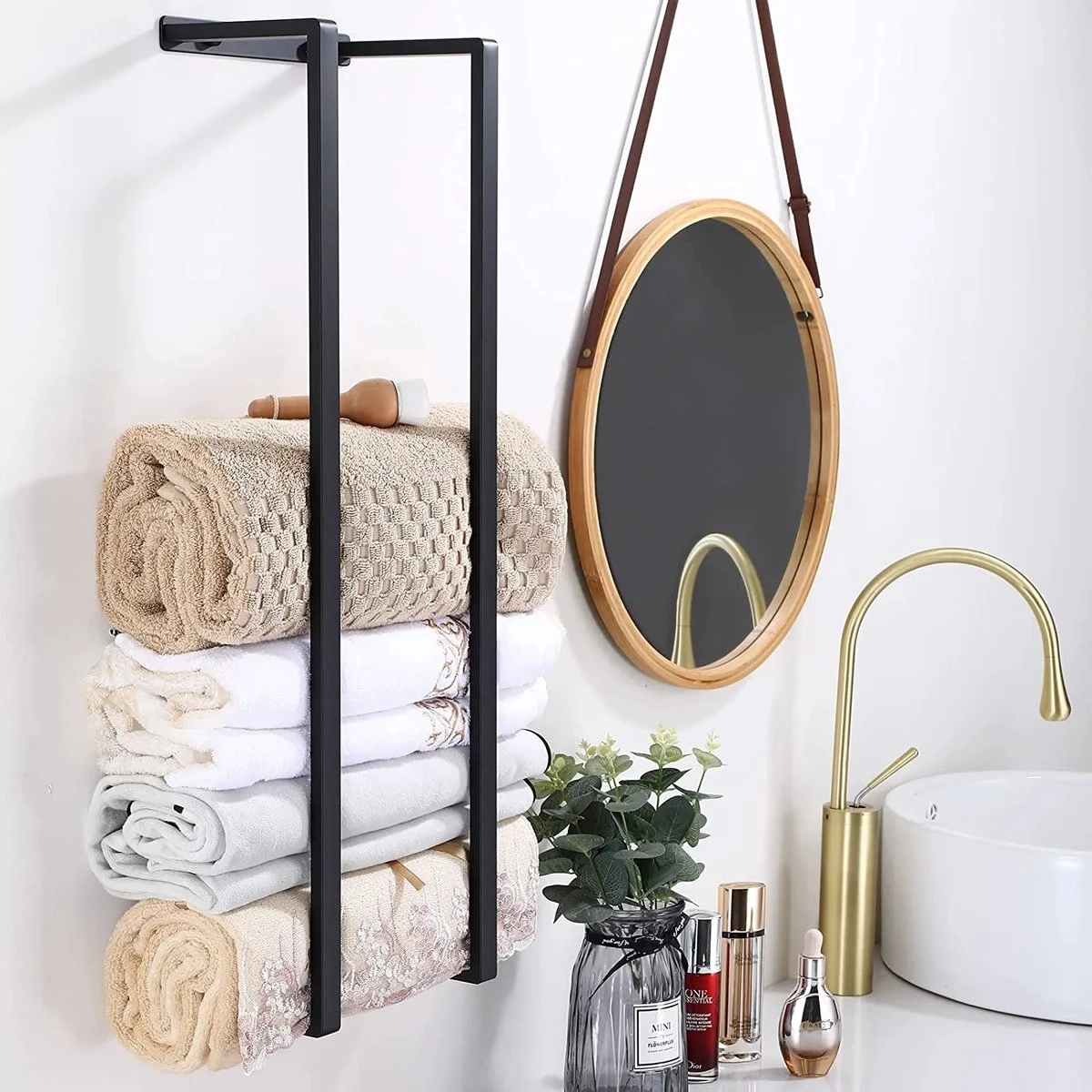 Handdoekrek - 40 Cm - RVS - Handdoekhouder BaderiQ Paris Small - MODEL 2023 - Badkamer Of Toiletruimte - Schroeven Of Plakken - Handdoekenhouders - Handdoekhaak - Rvs Mat Zwart Poedercoating - Small H40xB20xD14 - Ook Beschikbaar In 70 Cm - Afbeelding 6