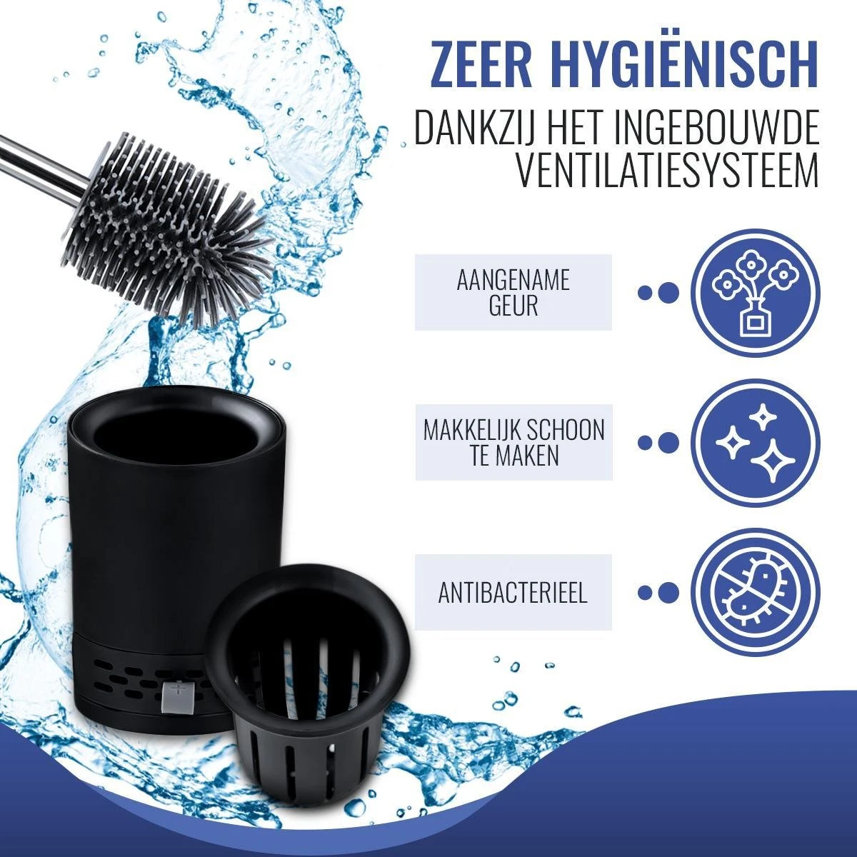 MM Brands Toiletborstel Met Houder - WC Borstel Vrijstaand En Hangend - Zwart - Afbeelding 3