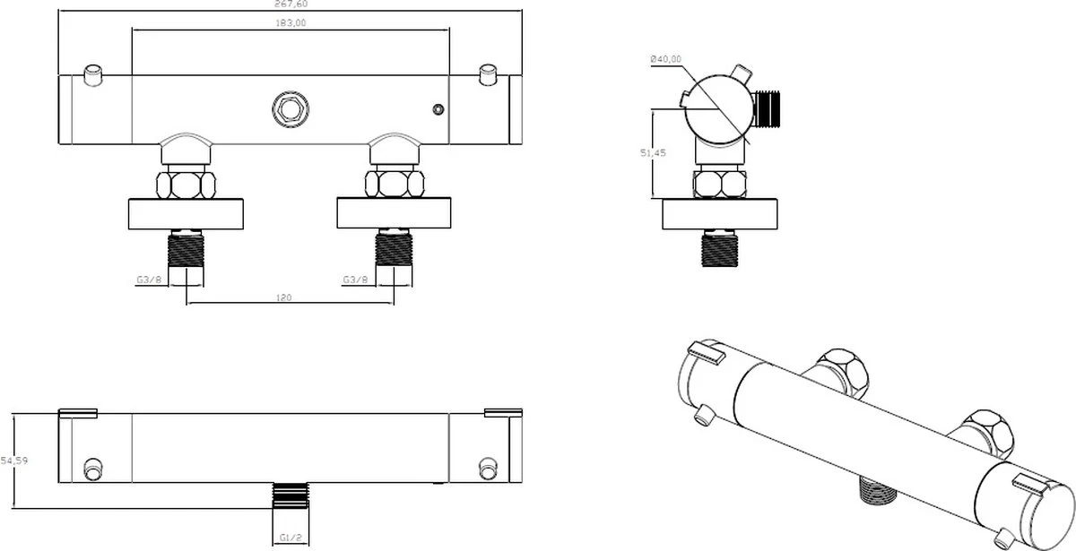 SCHÜTTE London Thermostatische Douchekraan - Hartafstand 120 Mm - Chroom - Afbeelding 8