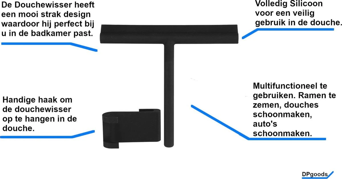 Merkloos Douchewisser Zwart Met Ophangsysteem Luxe –Trekker Douche - Siliconen - Afbeelding 5