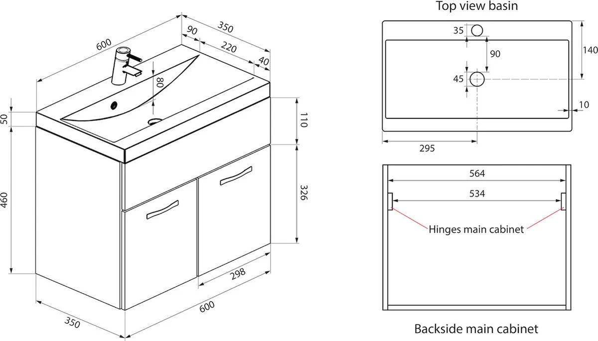 Badplaats Badkamermeubel Set Montreal 60 Cm X 35 Cm - Grijs Eiken - Badmeubel Met Spiegel En Zijkast - Afbeelding 2