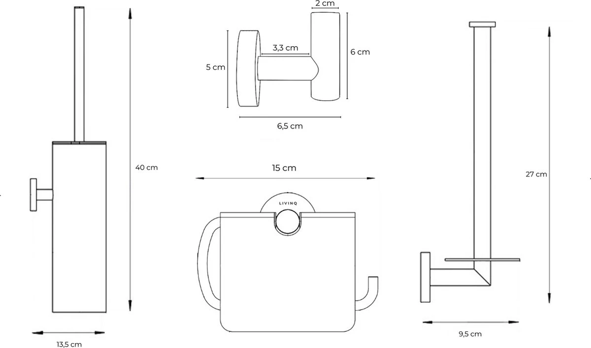 Toiletaccessoireset Gun Metal 4-delig - Luxe Toilet Set - Toiletborstel Met Houder - Toiletrolhouder Met Klep - Reserverolhouder - Handdoekhaak - Gunmetal Badkamer Accessoires - Afbeelding 6