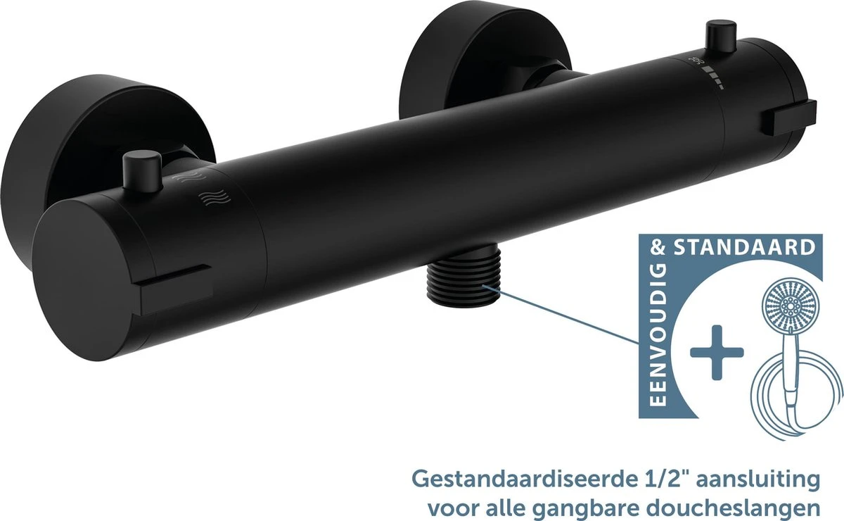 SCHÜTTE London Thermostatische Douchekraan - Hartafstand 150 Mm - Zwart Mat - Afbeelding 4