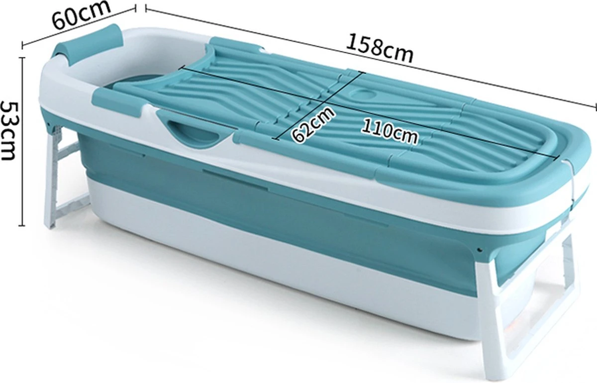 Livista® - Opvouwbaar XXL Bad - Blauw - Zitbad - Inklapbaar - Bath Bucket - 158 CM LANG - XXL - Incl. Onderwater LED Lichten En Rugkussen - Afbeelding 3