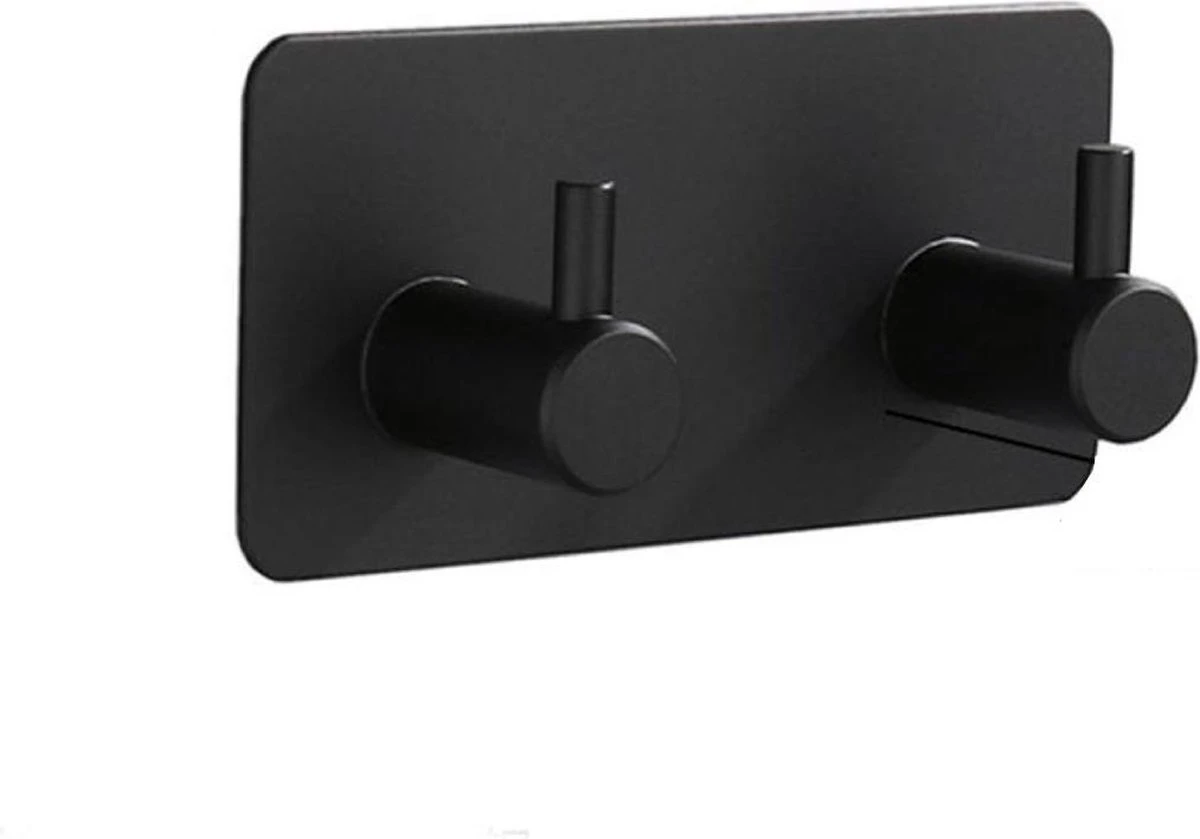 Merkloos Handdoekhaakjes - 2 In 1 RVS Zelfklevend - Rechthoekig Handdoek Haakjes - Handdoekhaak - Zwart