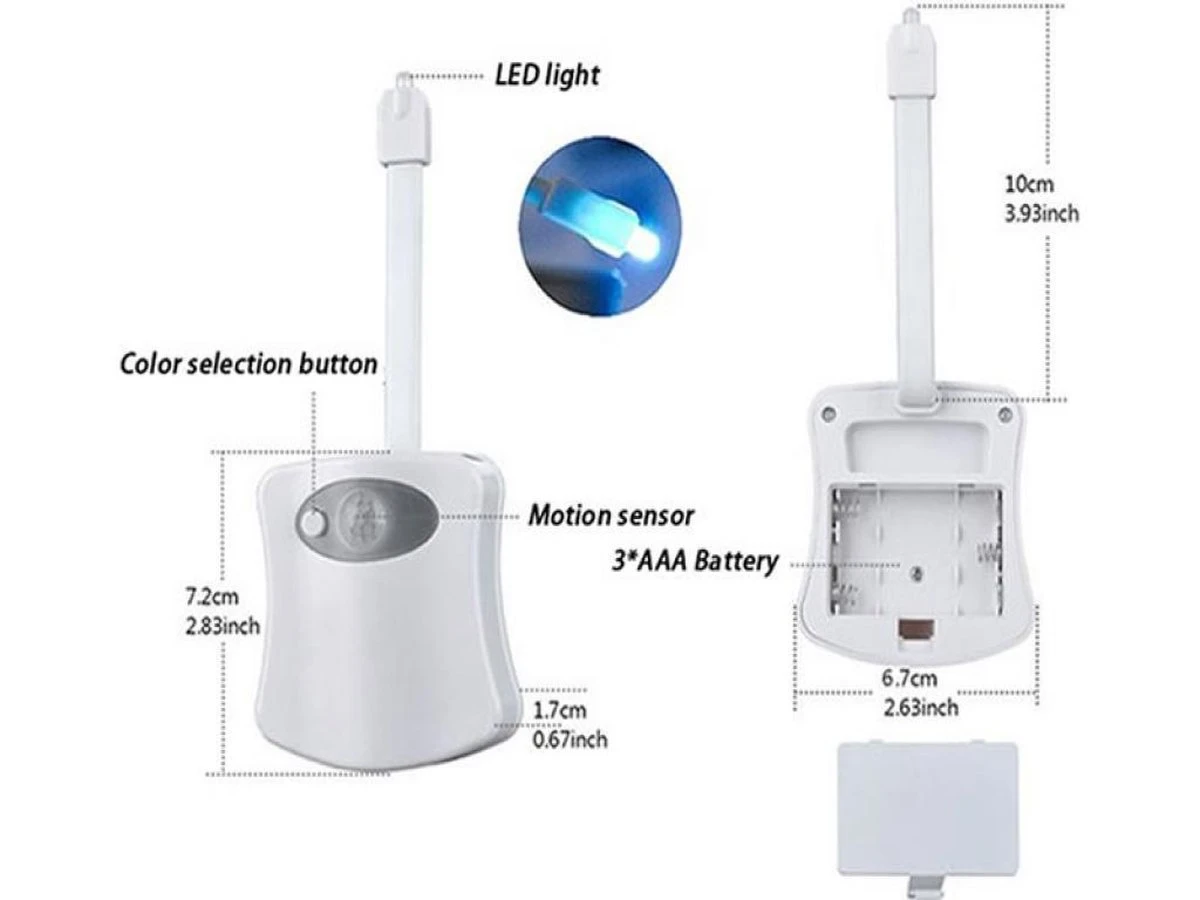 2 Stuks Toiletpotverlichting-automatisch-led-licht-toilet-bril-verlichting-voor-wc-in-8-stelbare-kleuren-wc-lamp-nachtlamp-bewegingssensor-toiletpot, Wit , Merk I12Cover - Afbeelding 6