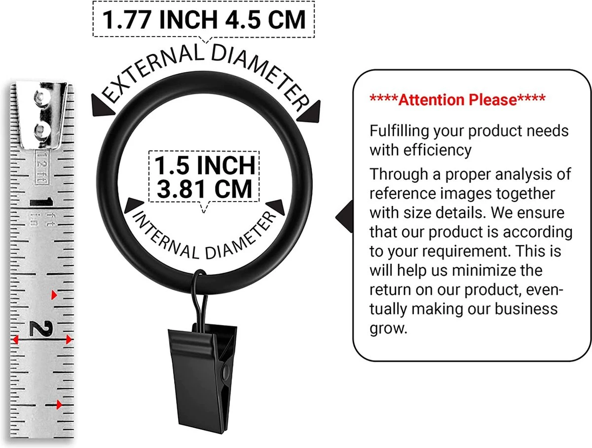BOTC Gordijnringen Met Klem - 38 MM - Zwarte - Sets Van 20 Stucks - Afbeelding 4