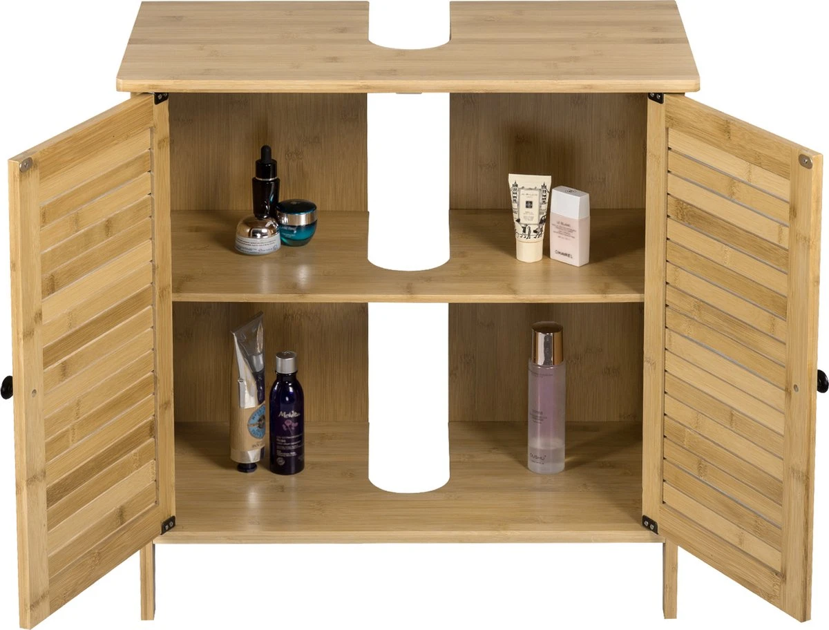Merkloos Badkamerkast - Ondermeubel Wastafel - Handdoeken Kast - Opbergruimte - Opbergkast Badkamer - Wastafel Onderkast - Hout - Bamboe - Afbeelding 3