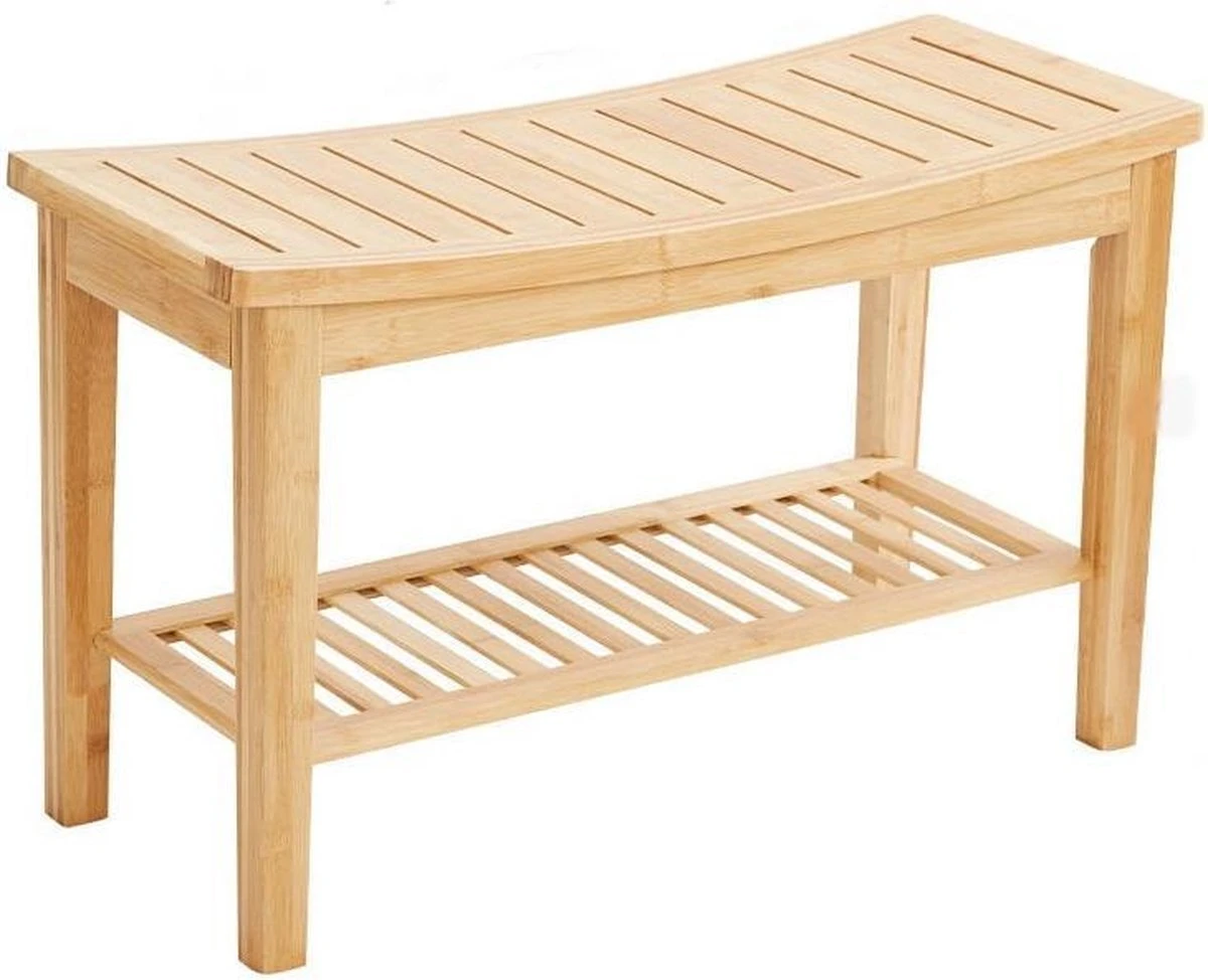 Merkloos Decopatent® Stevig Badkamerbankje - Handig Als Badkamerkruk - Bamboe Hout - Afbeelding 7