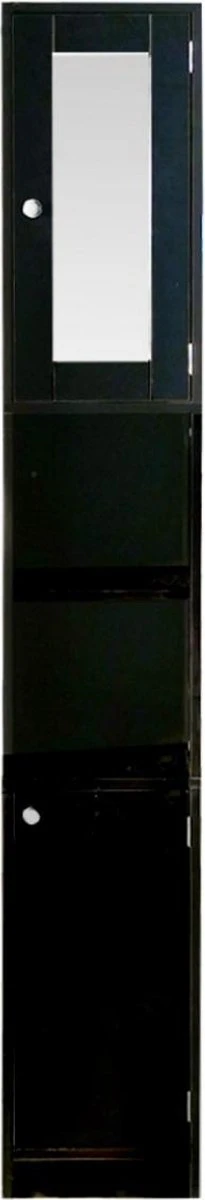 Badkamerkast - Kolomkast Badkamer Slaapkamer Of Hal - Met Spiegel - 180 Cm Hoog - Zwart