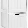 Staand Houten Badkamerkastje Met 2 Te Benutten Schuiflades - Vrijstaand Kastje Voor Badkamer Met Twee Lades - 30x30x89cm - Wit