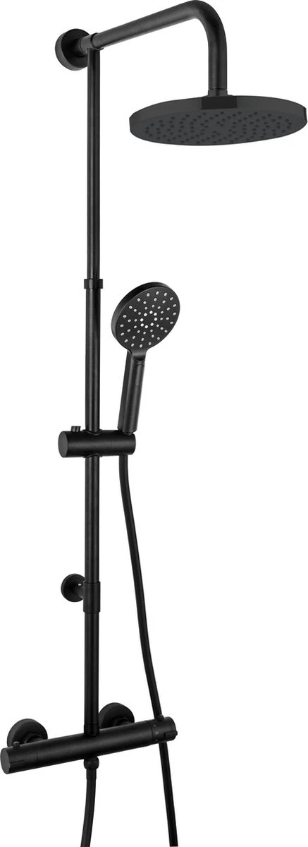 4bathroomz® Zwarte Regendouche Met Thermostatische Kraan - 20cm Hoofddouche