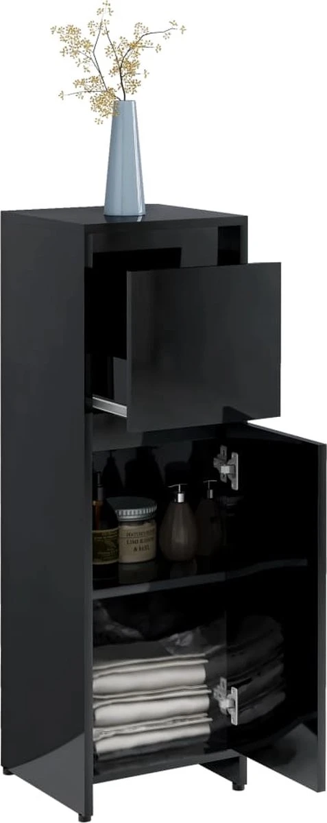 Furniture Limited - 4-delige Badkamermeubelset Bewerkt Hout Hoogglans Zwart - Afbeelding 5