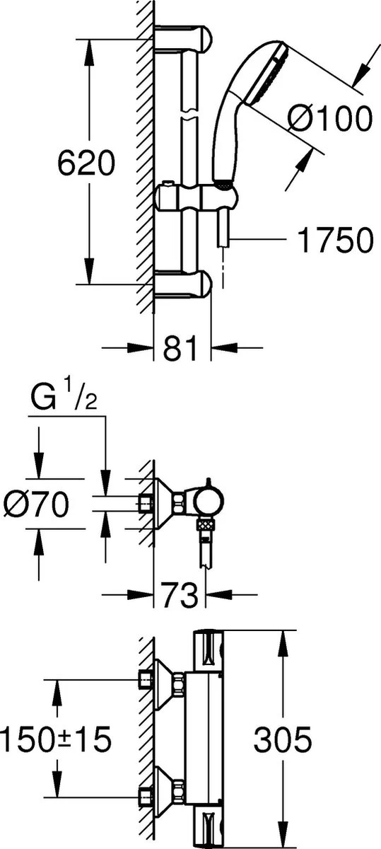 Wesseling & Bos Eva Doucheset – Douchemengkraan Met Thermostaat-glijstang 60 Cm - Mat Zwart - Compleet Met Alle Montagemateriaal - Afbeelding 5
