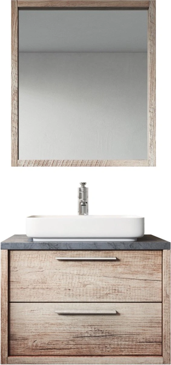 Badplaats Badkamermeubel Set Indiana 70 Cm - Hout Look - Badmeubel Met Spiegel