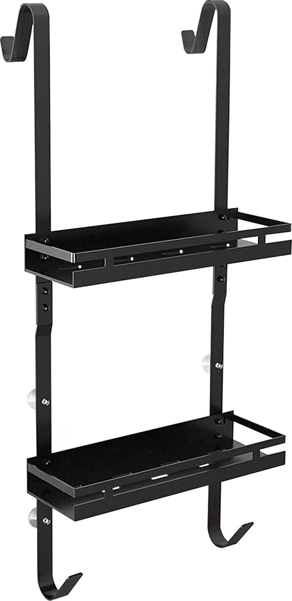 Bonoff Doucherek Zwart – 2 Laags - Doucherek Zonder Boren - Zwart – Doucherek Hangend - Badkamerrek –RVS – Badkamer Accessoires – Stijlvol