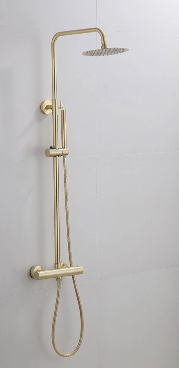 Wesseling & Bos Doucheset - Regendouche Mat Goud Geborsteld - Doucheset Met Thermostaatkraan - Atlanta