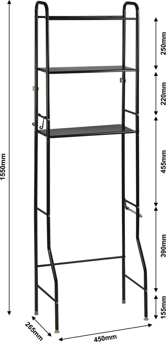 Alora Wc Opbergrek Tracy - Stellingkast Metaal - Opbergrek Metaal - Badkamerrek - Wc Kastje - Zwart - Afbeelding 5