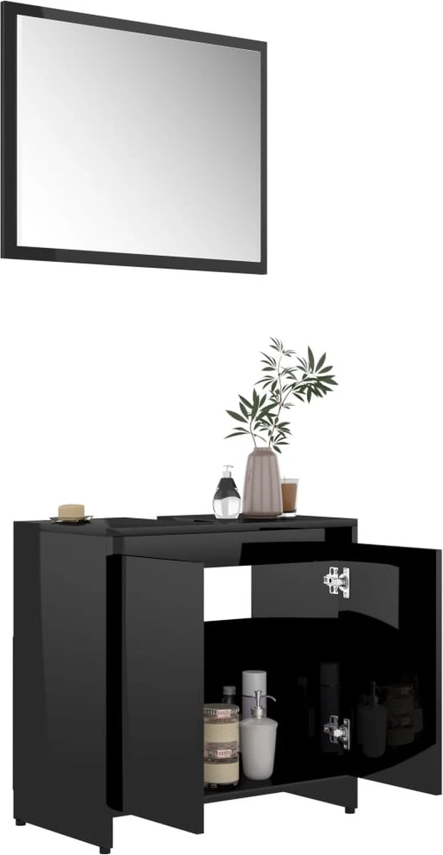 Furniture Limited - 4-delige Badkamermeubelset Bewerkt Hout Hoogglans Zwart - Afbeelding 7