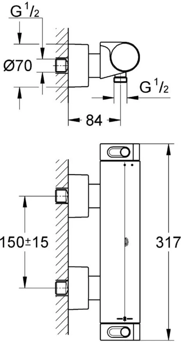 GROHE Grohtherm 2000 New Thermostatische Douchekraan - EcoJoy® - CoolTouch - 15 Cm - Chroom - 34169001 - Afbeelding 3