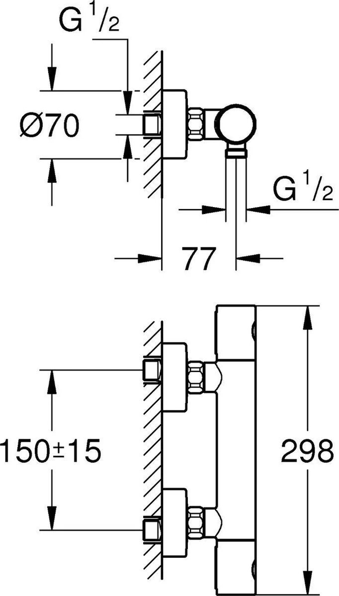 GROHE Grohtherm 800 Cosmopolitan Thermostatische Douchekraan - Met Koppelingen - Chroom - 34765000 - Afbeelding 2