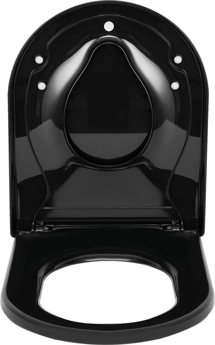 Kamyra® Antibacteriële Toiletbril Met Verkleiner & Softclose - Voor Volwassenen/Kinderen - Toiletbrillen, WC Bril, Brillen, Toiletzitting - D-Vorm - 45.4x36.1 Cm - Zwart - Afbeelding 7