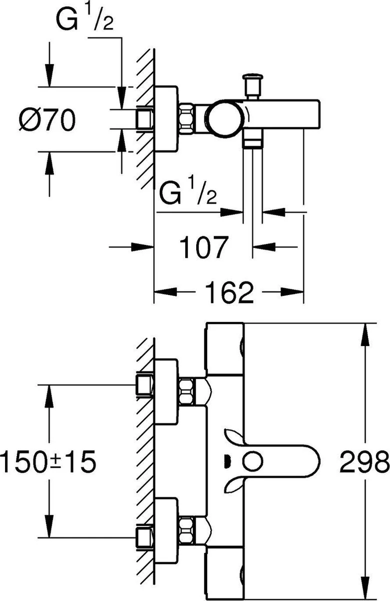 GROHE Grohtherm 800 Cosmopolitan Thermostatische Badkraan - Incl. Omstel En Koppelingen - Chroom - 34766000 - Afbeelding 11