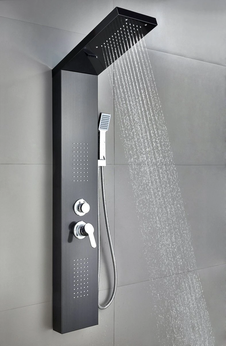 Badplaats Douchepaneel Aras - Zwart - Regendouche Met Mengkraan En Douchekop - Afbeelding 4