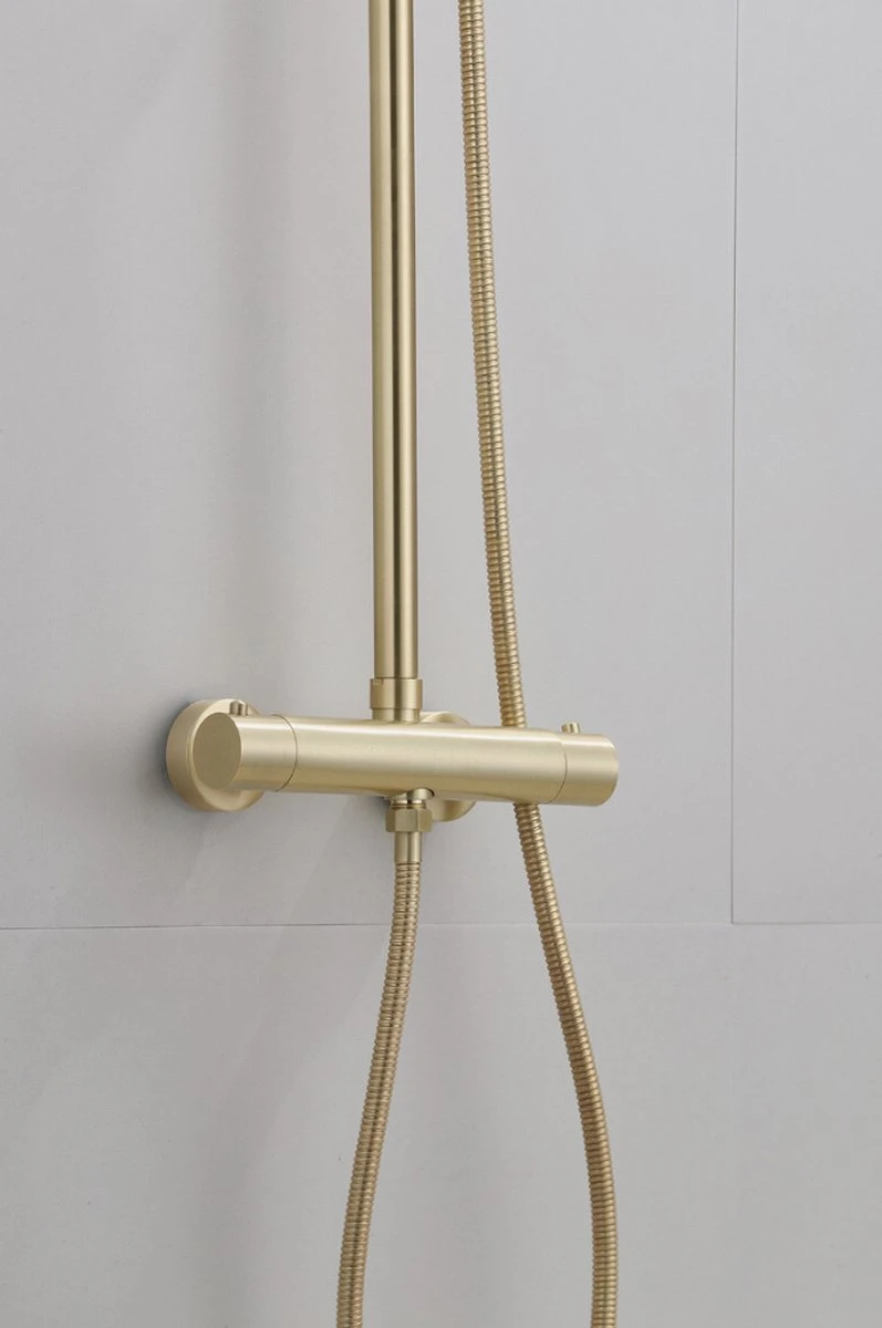 Wesseling & Bos Doucheset - Regendouche Mat Goud Geborsteld - Doucheset Met Thermostaatkraan - Atlanta - Afbeelding 2