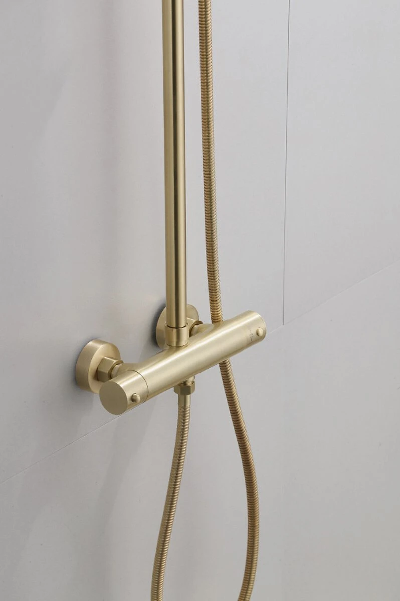 Wesseling & Bos Doucheset - Regendouche Mat Goud Geborsteld - Doucheset Met Thermostaatkraan - Atlanta - Afbeelding 13