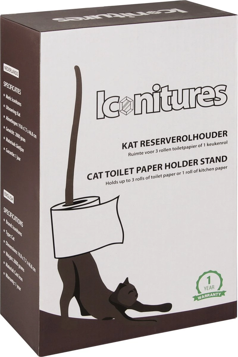 KAT Reserverolhouder - Toiletrolstandaard - Keukenrolhouder - WC Rolhouder Staand - Toiletrolhouder Staand - Reserverolhouders - Poes - Afbeelding 7