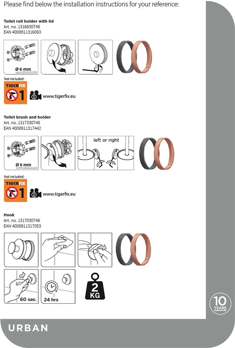 Tiger Urban Toiletaccessoireset - Toiletborstel Met Houder - Toiletrolhouder Met Klep - Handdoekhaak - Zwart - Afbeelding 4