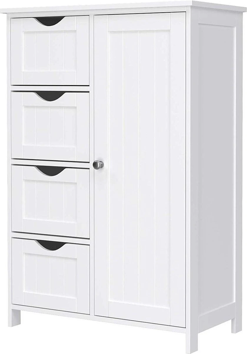 Badkamer Kolom Kast Met 4 Lades En Kastje - Verstelbaar Binnenin - 55x30x81cm - MDF - Wit