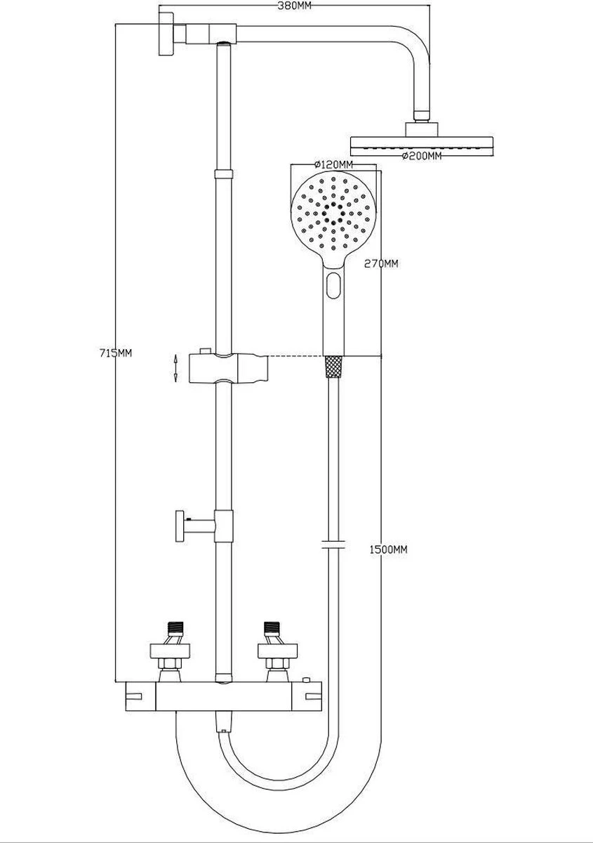 4bathroomz® Zwarte Regendouche Met Thermostatische Kraan - 20cm Hoofddouche - Afbeelding 10