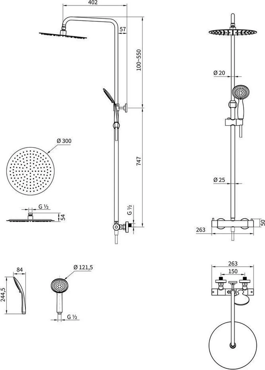Tiger Twiss Doucheset - Regendouche Ø 30 Cm - Handdouche Ø 12 Cm - Met Thermostaatkraan - 3 Standen - Mat Zwart - Afbeelding 2