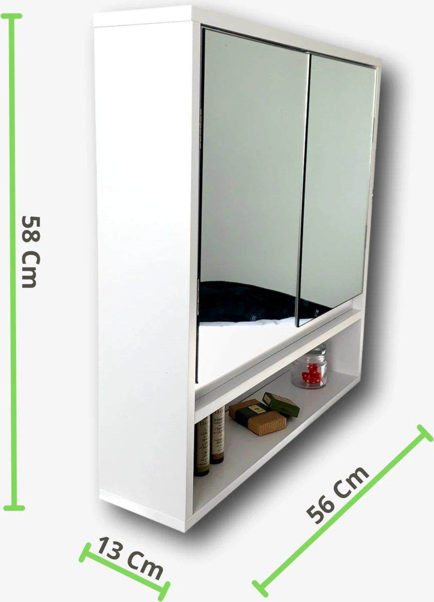 Spiegelkast - Spiegelkast Badkamer - Spiegel - Badkamerkast - Wit - B56 X D13 X H58 Cm - Afbeelding 8