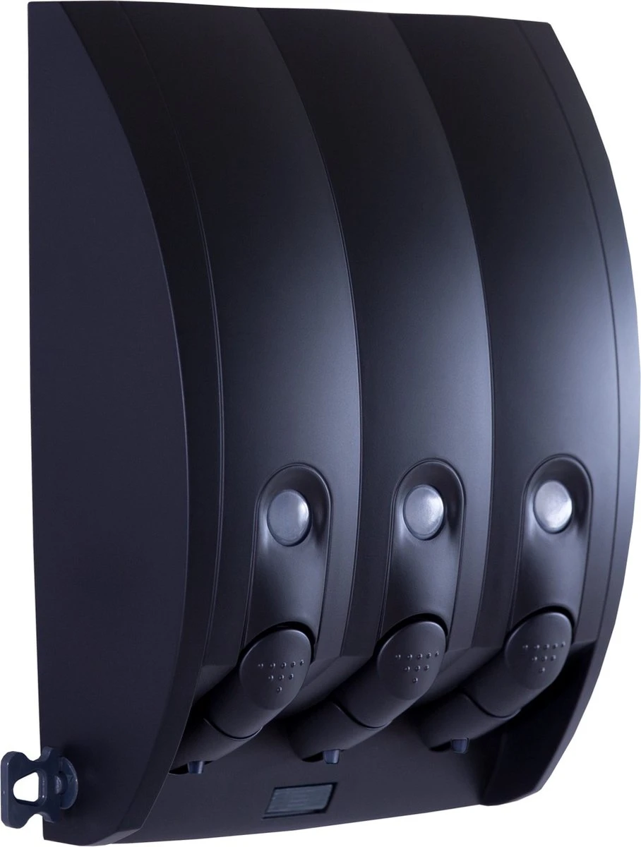 Aquathof, Zeepdispenser, Mat Zwart, 3 Kamer, 3 Reservoirs, 3x350ml, Hangend, Wandmontage - Afbeelding 7