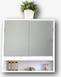 Spiegelkast - Spiegelkast Badkamer - Spiegel - Badkamerkast - Wit - B56 X D13 X H58 Cm