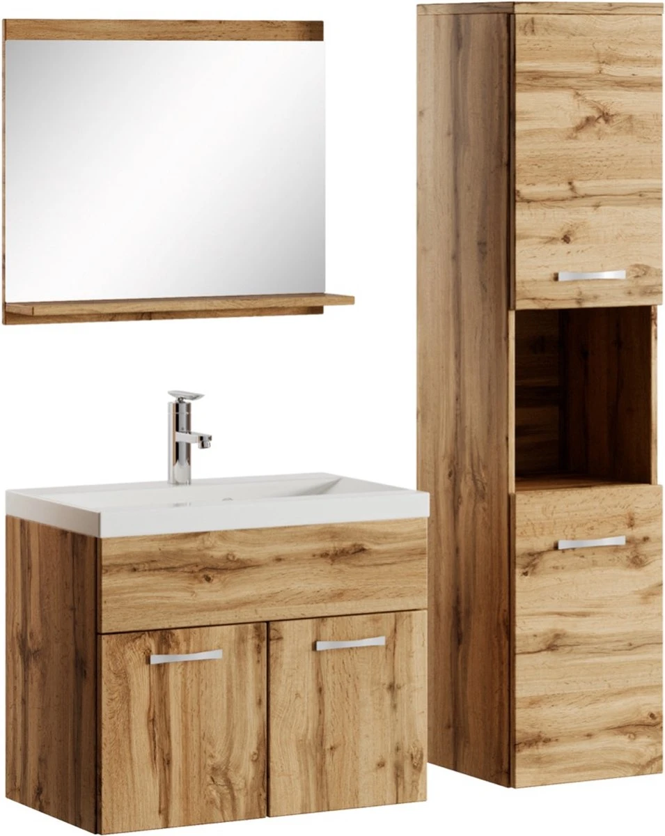 Badplaats Badkamermeubel Set Montreal 60 Cm X 35 Cm - Eiken - Badmeubel Met Spiegel En Zijkast - Afbeelding 8