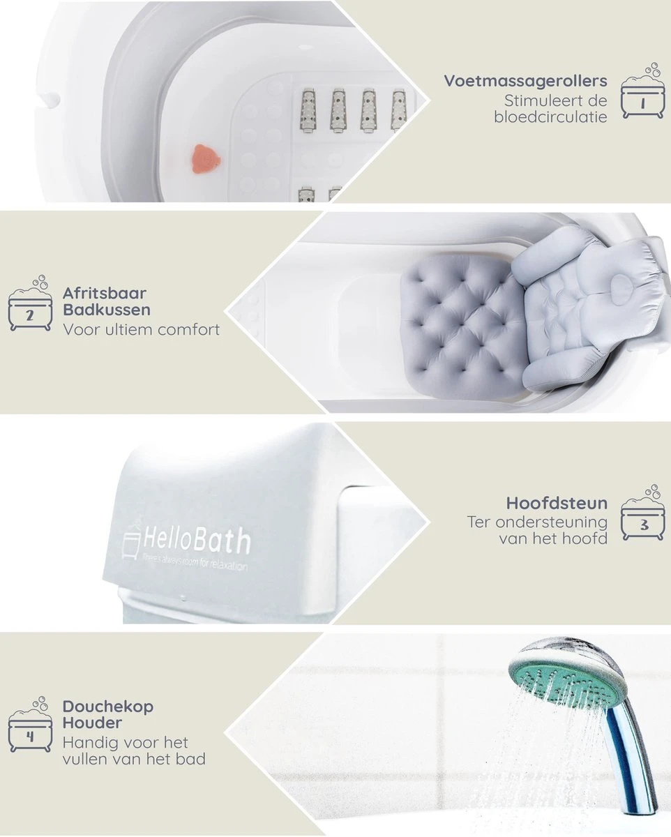 HelloBath Opvouwbaar Zitbad - Bath Bucket - 148cm - 220L - Extra Lang - Incl. Badkussen & Opberghoes - Afbeelding 2